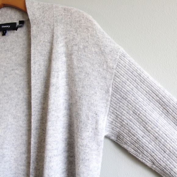 Theory Rib Sleeve Long Cashmere Cardigan Sweater - Picture 5 of 8